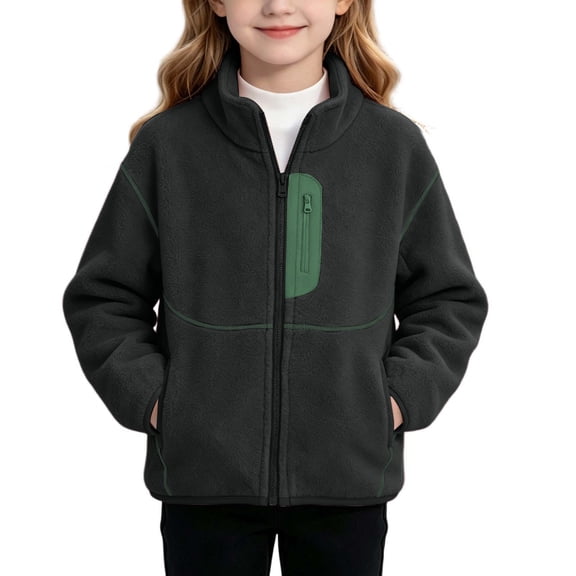 Atogsazn Kids Girls Fleece Full Zip Jacket Children Sherpa Long Sleeve Coat Winter Warm Tops Black 14-15 Years Fashion