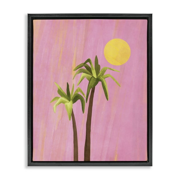 Stupell Industries Sunny Palm Trees Pink Plants & Flowers Painting Black Floater Framed Canvas Art Print Wall Art, 17 x 21