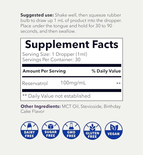 Nano Resveratrol | Concentrated Liquid Supplement for Brain & Heart Health, 8x More Absorption, 30ML