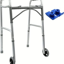 Foldable Lightweight Two-Button Walker with 5" Wheels & Ski Glides - Adjustable Height for Seniors, Elderly Adults, Tall Men & Women - Portable Mobility Aid with Safety Brakes & Ergonomic Handles