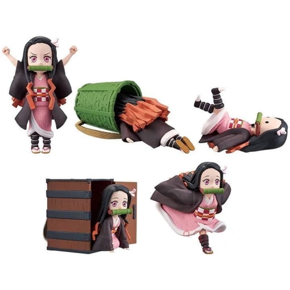 New, Mini 5 Pieces Nezuko Kamado 3-5CM Cute Nezuko Kamado Kneeling Statue Cartoon PVC Collectible