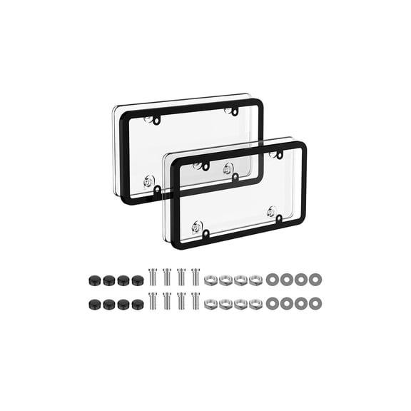 Car License Plate Protector, 2-Pack Clear Cover and Frame Weather-Resistant ABS Kit for Standard US Plates, Car, SUV(Clear)