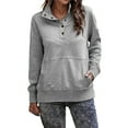 thumbnail image 1 of Gibobby Sudadera con forro polar Mujer Sudadera sin capucha de manga larga de color sólido con botón de bolsillo para mujer para la temporada de otoño e invierno (Gris, XXL), 1 of 4