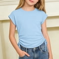 thumbnail image 2 of Girls Short Sleeve T Shirts Kids Ruched Side Slim Fit Tops Casual Crewneck Tees 6-34 Years, 2 of 4