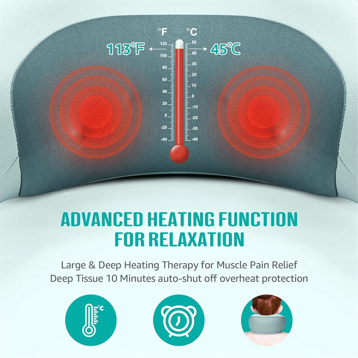 Neck Deep Tissue Pain Relief Massager, Shiatsu Neck Massager with Heat, Rechargeable 3D Kneading Massager,1 x Neck Massager 1 x USB Charging Cable,Photo Color