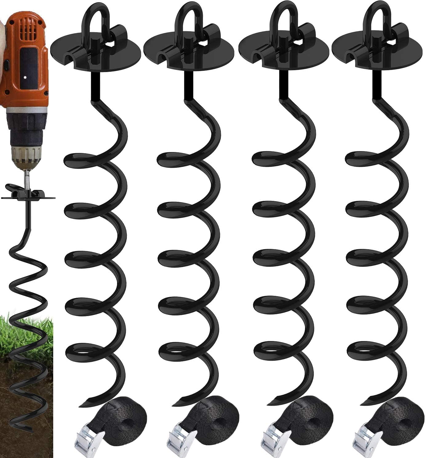 Eurmax 4 Pc Pack Trampoline Anchor Spiral Stakes Heavy Duty Anchor Kit