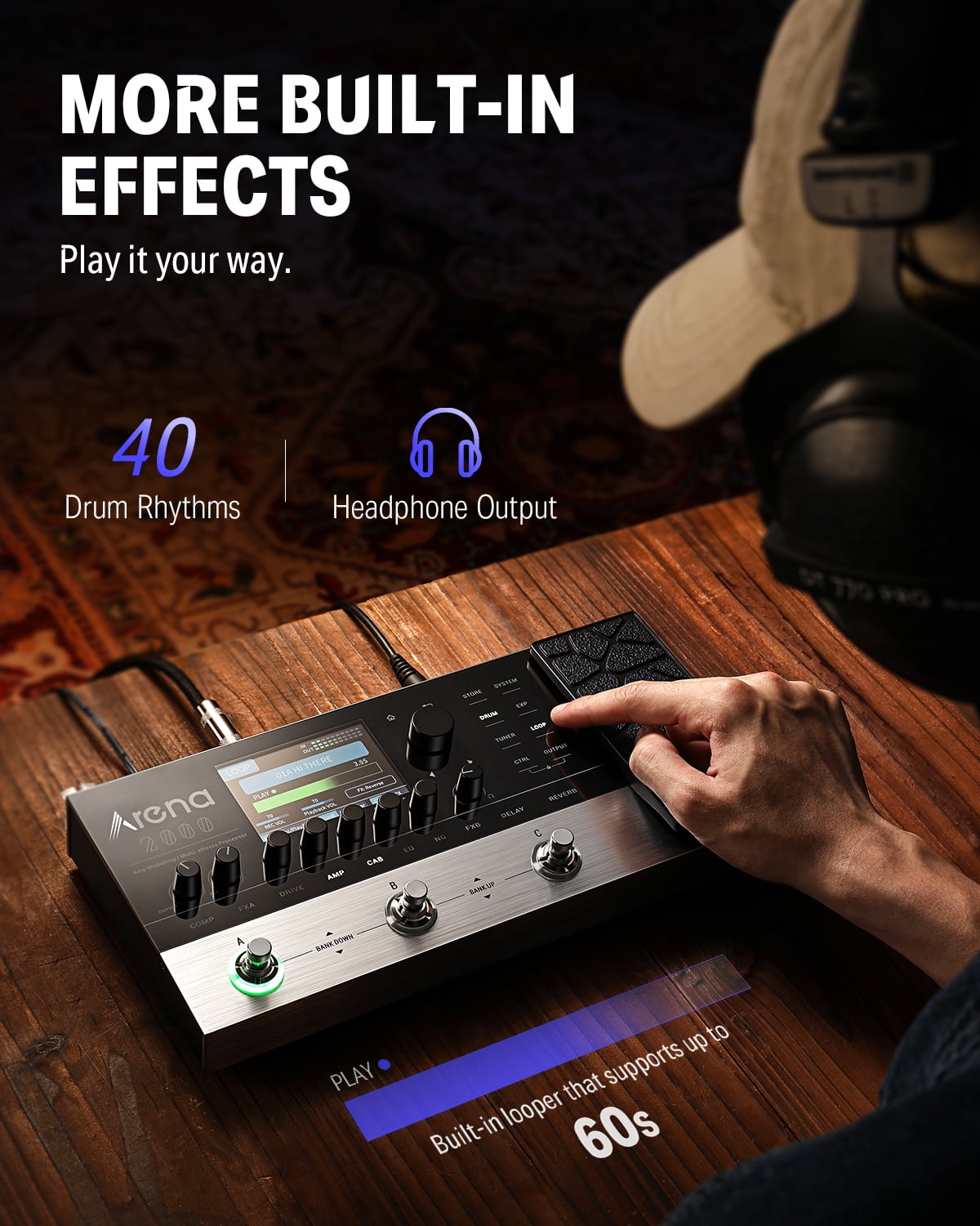 Donner Multi Effects Pedal Arena2000 Guitar Pedals with 278 Effects, 100 IRs, Looper, Drum Machine, Amp Modeling, Support XLR, Bluetooth, MIDI Support