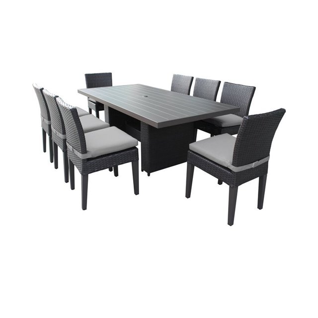 Table de Salle à Manger Rectangulaire en Terrasse avec 8 Chaises Sans Bras en Gris