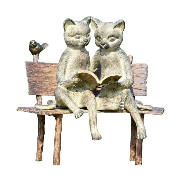 SPI Aluminum Reading Cats on Bench Garden Statue