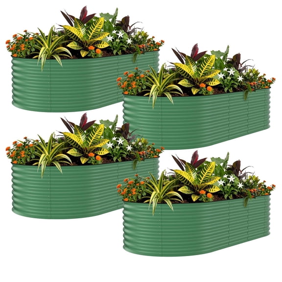4-Pack Galvanized Raised Garden Bed, 8×4×1.5ft Rust-Resistant Metal Planter Box, Sturdy Outdoor Planting Container for Flowers & Vegetables, Easy Assembly Design, Green