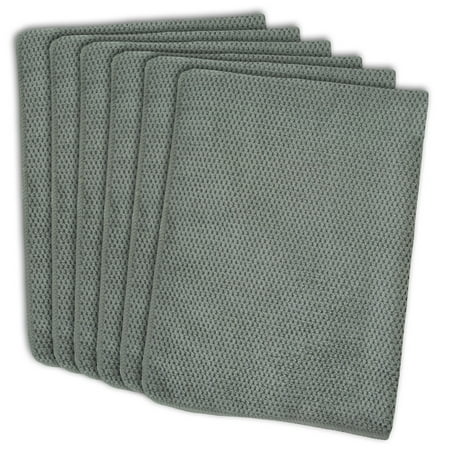 Kitchen Set Pattern - Set of 6 Solid Gray Textured Patterned Microfiber Dish Towels 19