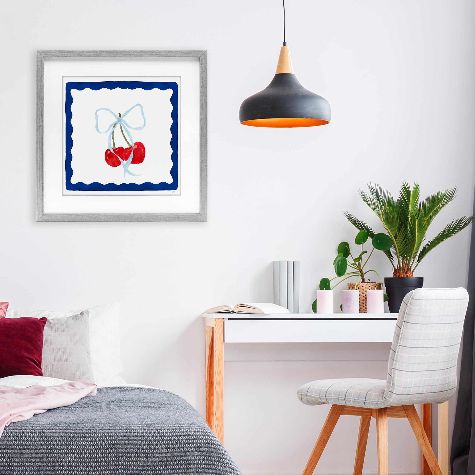 Stupell Industries Summer Bordered Cherries Gray Framed Print Under Glass, design by Lucille Price