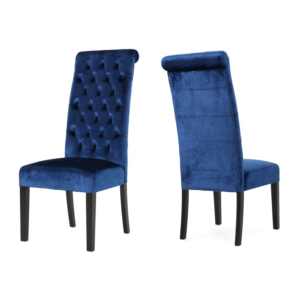 Leona Tall Back Tufted Velvet Dining Chair, Set of 2, Navy Blue