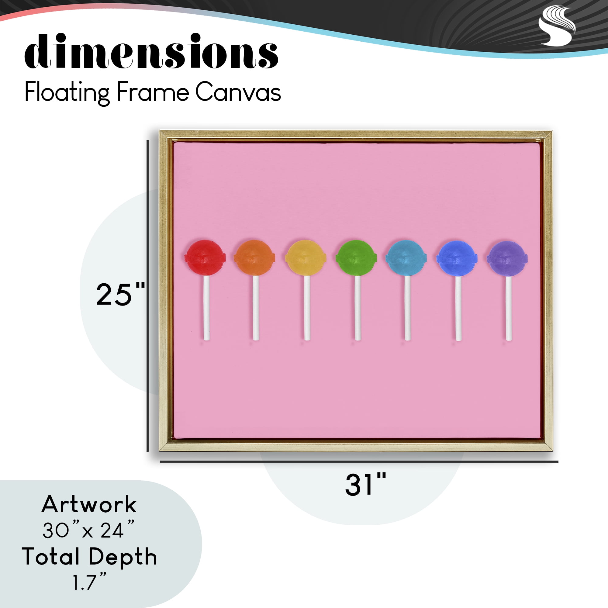 Stupell Industries Row of Rainbow Lollipops Gold Framed Floater Canvas Wall Art, design by LISH Creative