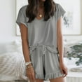 thumbnail image 4 of Idoravan Women Sets Clothing Clearance Fashion Women Casual Solid Short Sleeve V-Neck Tops Nightwear Shorts Sleepwear Sets, 4 of 6