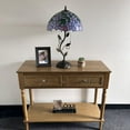 thumbnail image 5 of Tiffany Table Lamp Purpler Stained Glass Green Leaves Iron Metal Leaves Bronze Base LED Bulbs Included for Living Room Bedroom Bedside 14"W*14"D*24"H, 5 of 5