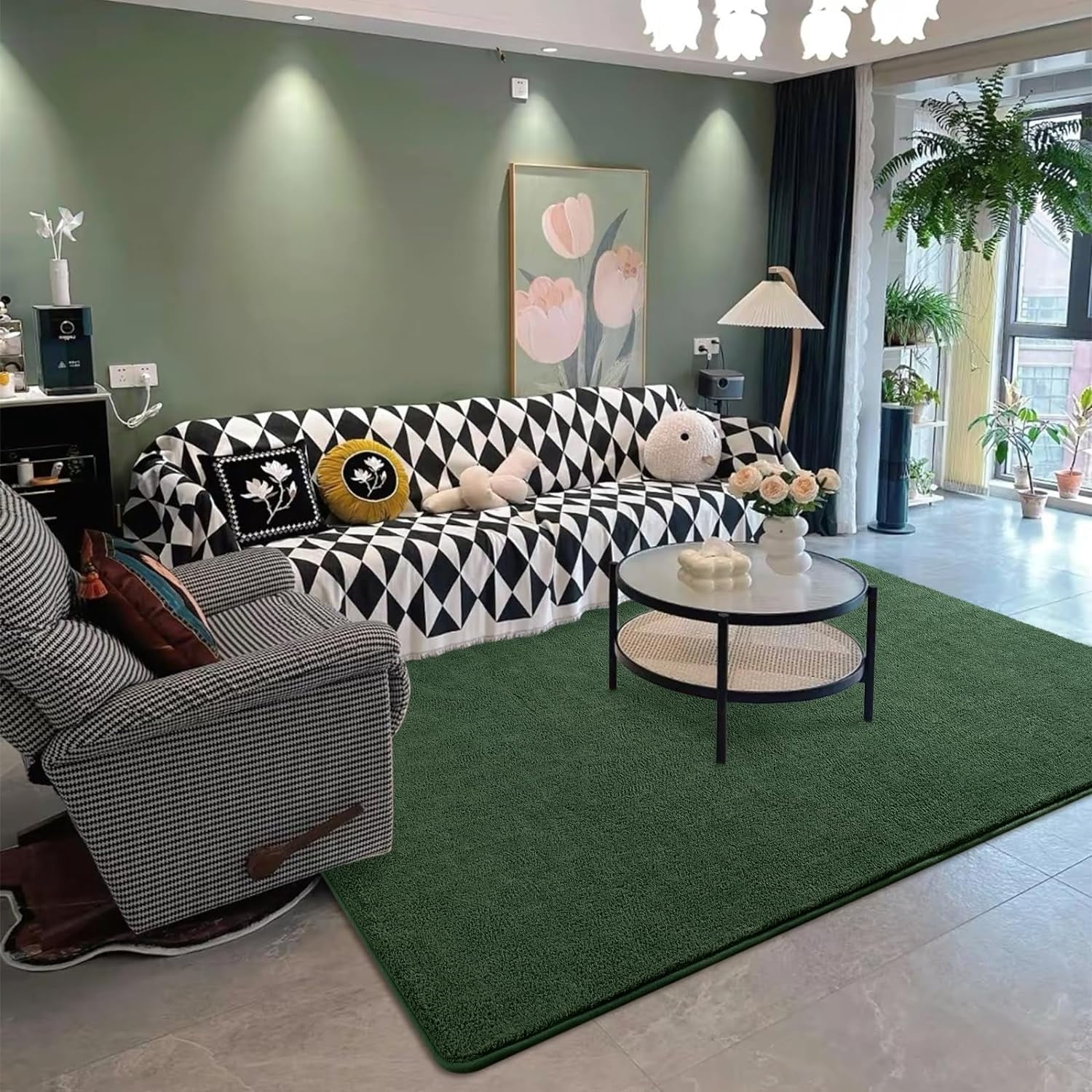 TWINNIS Soft Area Rug Modren Rugs for Living Room Memory-Foam Carpets,Softness Rugs for Bedroom,Deep Green,5'x7'