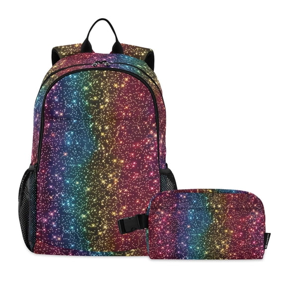 ALAZA Rainbow Glitter School Backpack Lunch Box Set Student Bookbag
