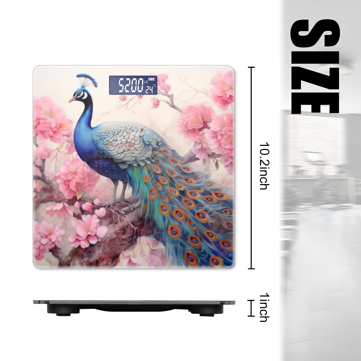 High Precision Body Weight Scale Smart Bathroom Scales with Large LCD Display(400lbs),Decorative for Bedroom-Beautiful Peacock With Vibrant Blue And Green Plumage