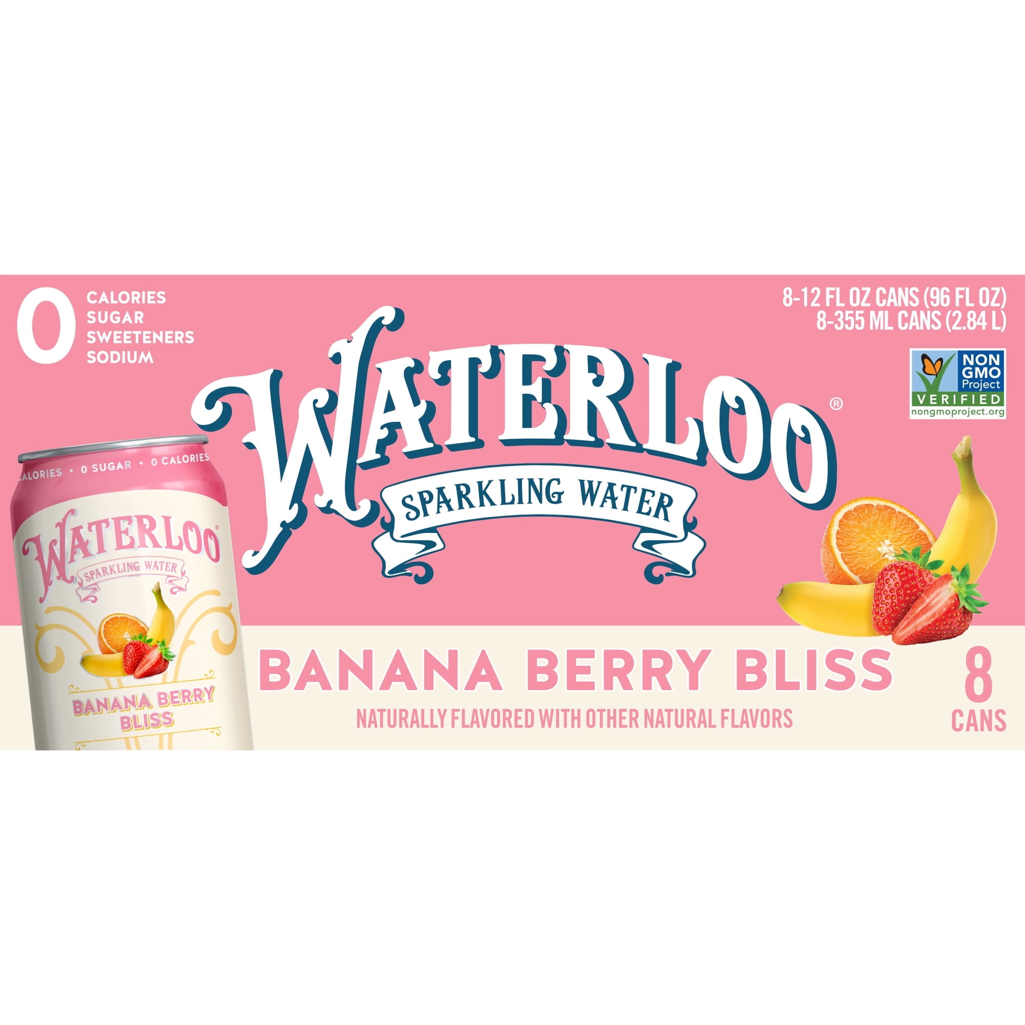 Waterloo Sparkling Water, Banana Berry Bliss, 12 fl oz, 8 Pack Cans
