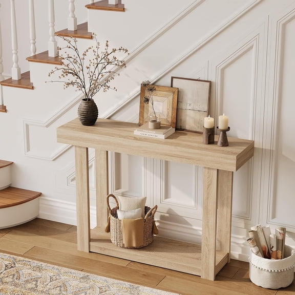 Huisuilinss Farmhouse Console Table,Narrow Entryway Table,Wood Sofa Table,Rectangular Accent Table With Open Storage For Hallway Foyer Living Room Behind The Couch