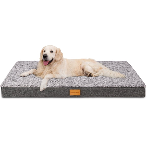 Exclusivo Mezcla Large Dog Bed with Removable and Washable Cover 48"x30", Orthopedic Pet Bed for Crates, Non-Slip Bottom and Waterproof Liner, Grey