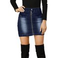 thumbnail image 5 of INSPIRE CHIC Women's Denim Skirts Zip Front Slim Fit High Waist Mini Jean Skirt XS Dark Blue, 5 of 7