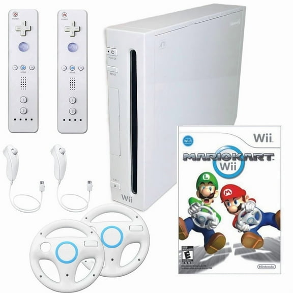Restored Nintendo Wii Console Wii Game System White with Mario Kart Premium Bundle (Refurbished)