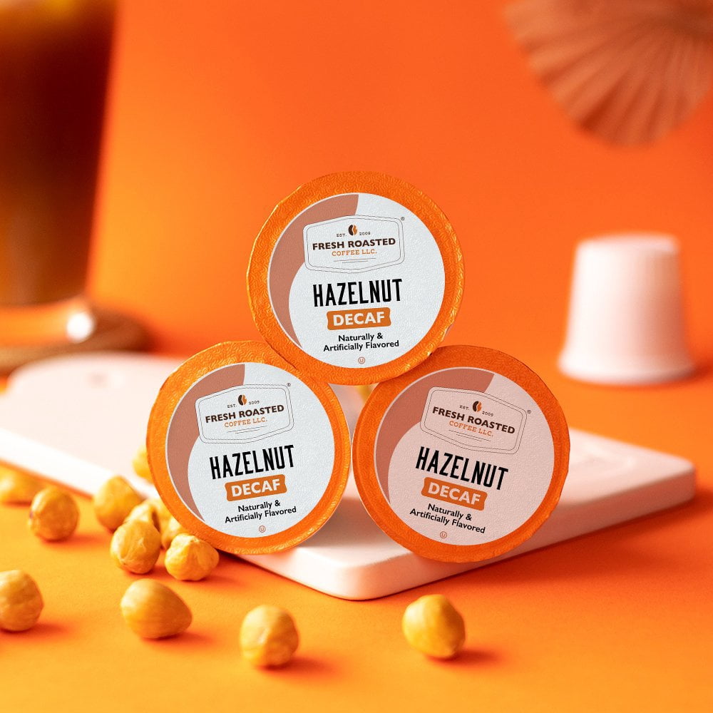 Fresh Roasted Coffee's Flavored Coffee Collection, Decaf Hazelnut, 72 K-compatible Pods