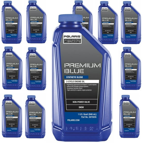 Polaris New OEM Premium Blue Synthetic Blend 2-Cycle Engine Oil - Quart, 2882201x12