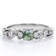 thumbnail image 1 of JeenMata Anillo Compromiso Filigrana Victoriano 7 Piedras 1,75 ct Brillante Redonda Ágata Verde Musgo Veteada Moissanita Baño Oro Blanco 18 K Plata, 1 of 6