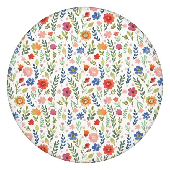 Round Tablecloth with Elastic Edge, Floral Print on Polyester Fabric, Reusable and Easy to Clean, Fits 44-52 Inch Table for Indoor or Outdoor Meals