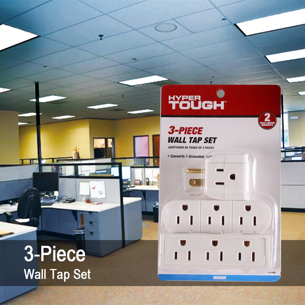Hyper Tough 3-Pack 3-Outlet White Grounded Adapters, 15 Amps - image 5 of 8