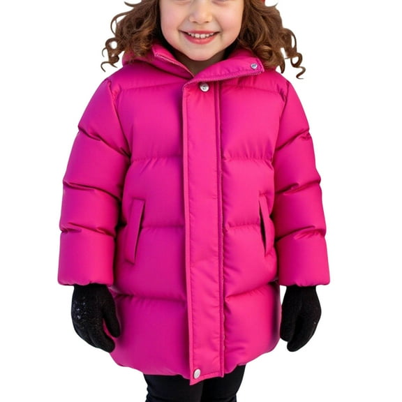 SERTG Childrens Solid Color Hooded Fleece Lined Long Sleeve with Pockets Mid Length Fall Winter Warm Coat for Everyday Outerwear Boys and Girls 3-11 Years(Hot Pink,8-9 Years)