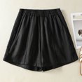 thumbnail image 2 of Women's Linen Cotton Pants Elastic Waist Shorts with Pockets, Lightweight Casual Summer Shorts, Lounge Beach | VerBelle,Black 2XL, 2 of 9