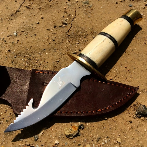 TheBoneEdge 9" Skinner Knife Bone Handle Hunting Knife with Hook Sharp 5657
