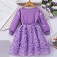 thumbnail image 5 of Girls Holiday Party Dress Long Sleeve Purple with 3D Floral Skirt, Sparkle Details & Waist Bow for Birthdays Ages 4-8,Size 7-8 T, 5 of 9
