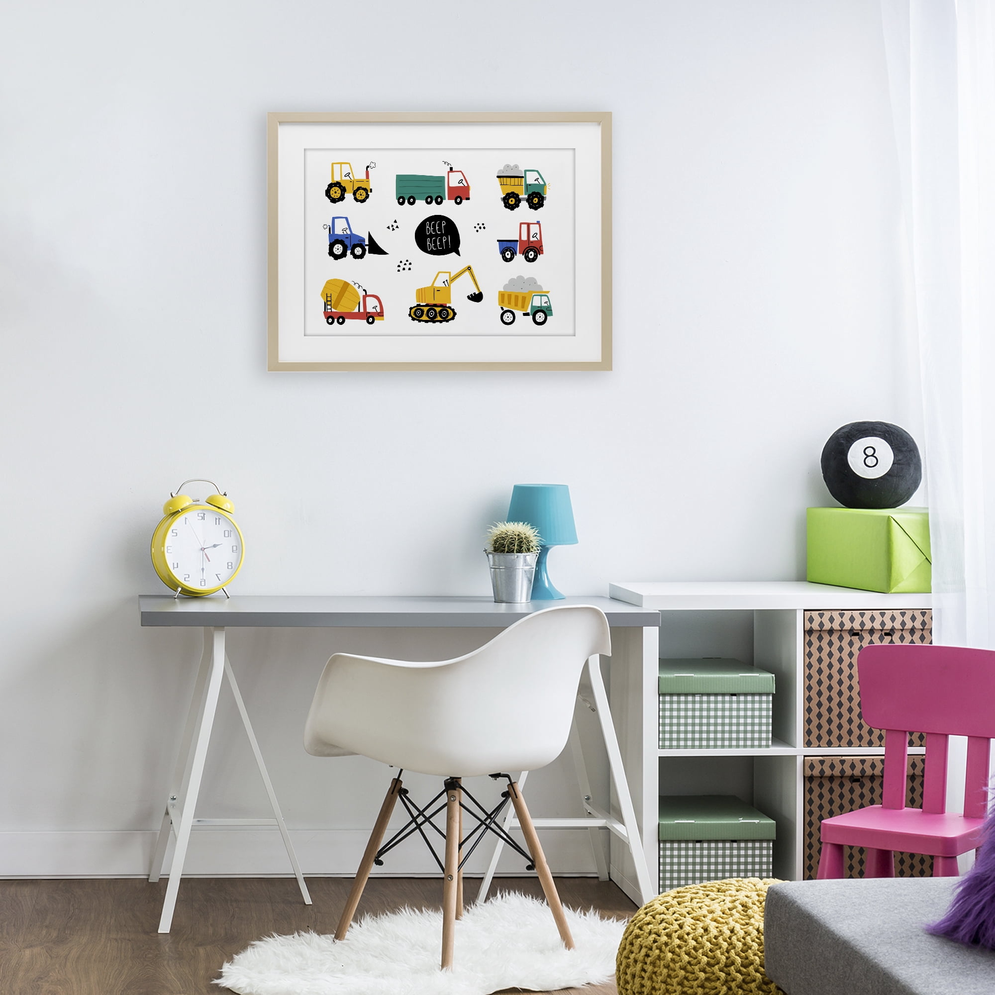 Stupell Industries Beep Construction Vehicles Birch Framed Print Under Glass, design by Creative Studio