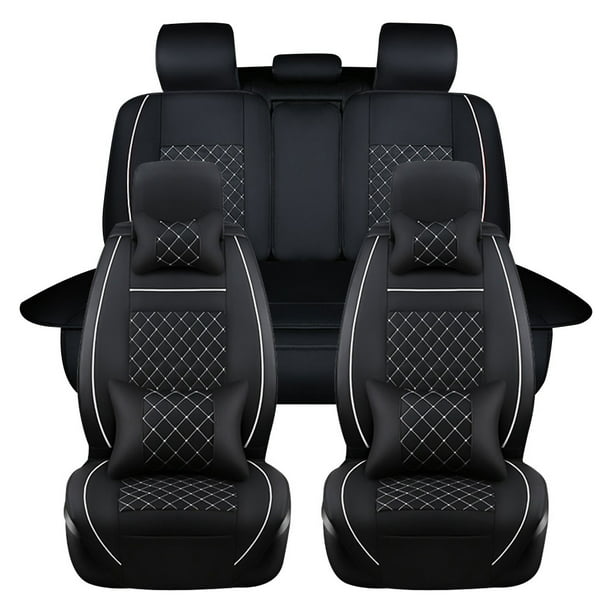 Fly5d Luxury Leather Car Seat Covers Waterproof Front And Split Rear Protectors Full Set Cushion For Women Men Fit 5 Sedan Like Toyota Corolla Camry Black White Com - Waterproof Car Seat Covers Toyota Corolla