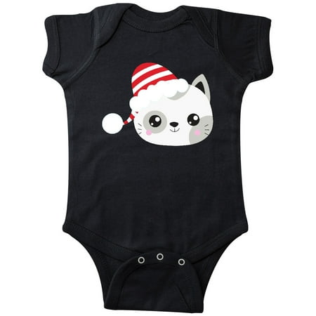 

Inktastic Christmas Cat Cat With Santa Hat White Cat Gift Baby Boy or Baby Girl Bodysuit