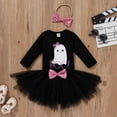thumbnail image 2 of Mercatoo 𝐍ewBorn Baby Girl Halloween Skirt Outfit Cartoon 𝐆𝐡𝐨st Print Romper +Tutu Skirt +Headbands 3Pcs Clothes Set, 2 of 9