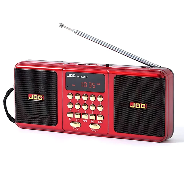 JOC Portable HIFI Stereo Wireless Digital Pocket FM Radio with FM/USB/TF Card Modes,Red