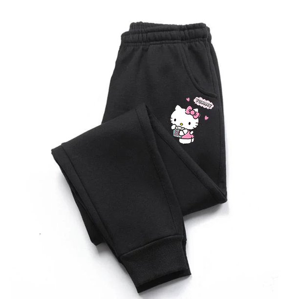 Pantalones con estampado de dibujos animados de Hello Kitty para niñas, ropa de calle de alta calidad, dos tonos, otoño e invierno, Sanrio