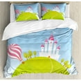 thumbnail image 1 of Cartoon Duvet Cover Set King Size, Fantasy Castle on Top of the Hills and Hot Air Balloon in Sunny Sky Day Kids Art, Decorative 3 Piece Bedding Set with 2 Pillow Shams, Multicolor, by Ambesonne, 1 of 3