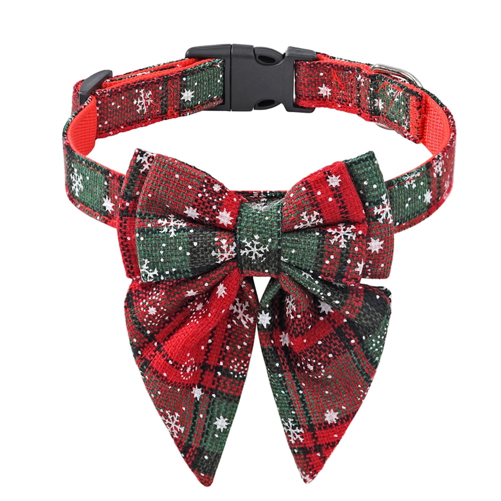 Christmas Dog Collar with Bow, Adjustable Cotton Red Bowtie Dog