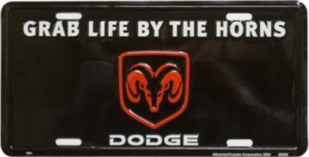 Dodge Metal License Plate Grab Life By The Horns Car Truck Garage Decor 