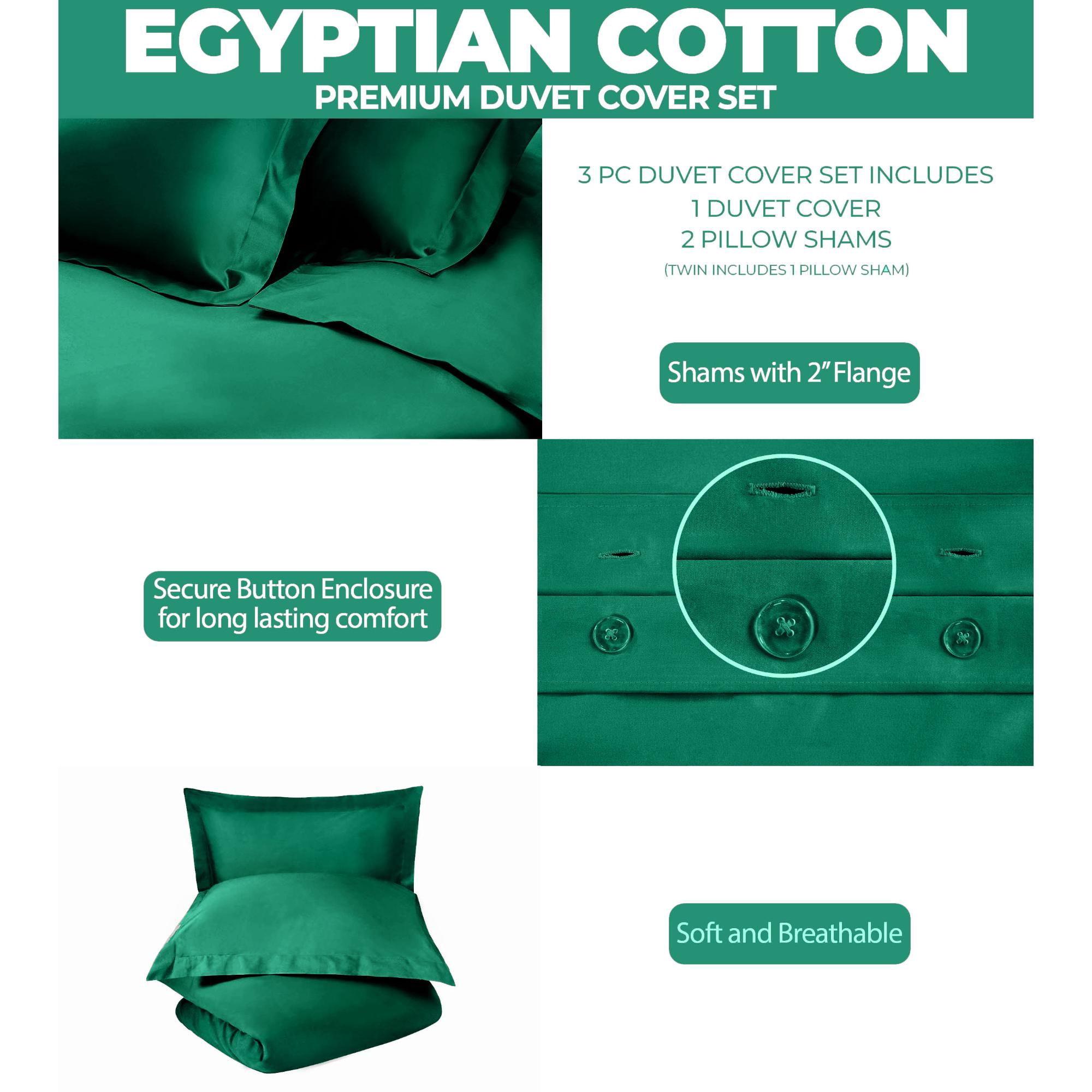 Superior Egyptian Cotton 400 Thread Count Duvet Cover Set, Full/Queen, Green