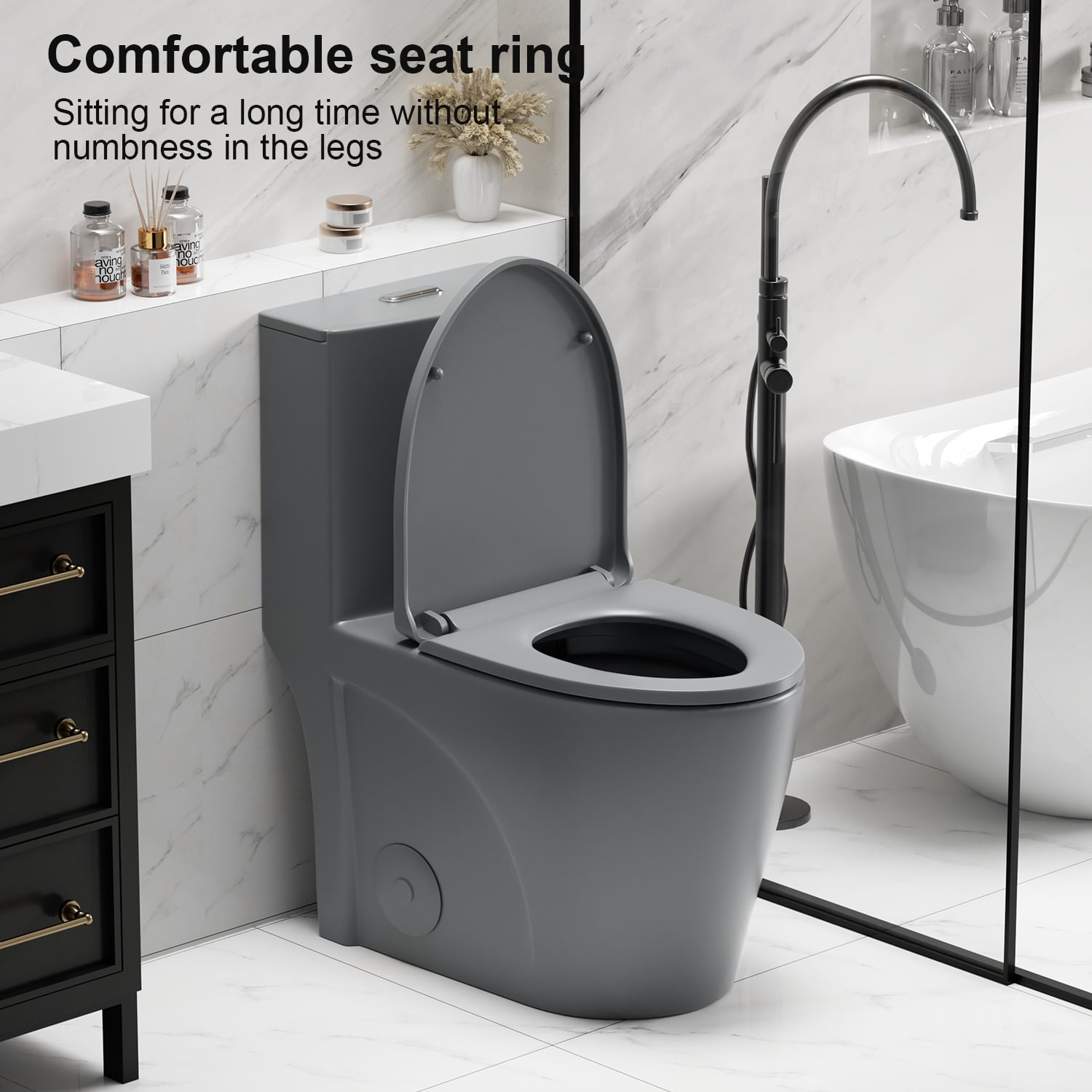 One-Piece Toilet for Bathrooms,Modern Toilet Elongated Bowl with Soft Close Seat,1.1/1.6 GPF,Gray 02