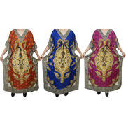 Mogul Lot Of 3 Pcs Womens Printed Caftan Nightgown Kimono Sleeves Maxi Kaftan Dress