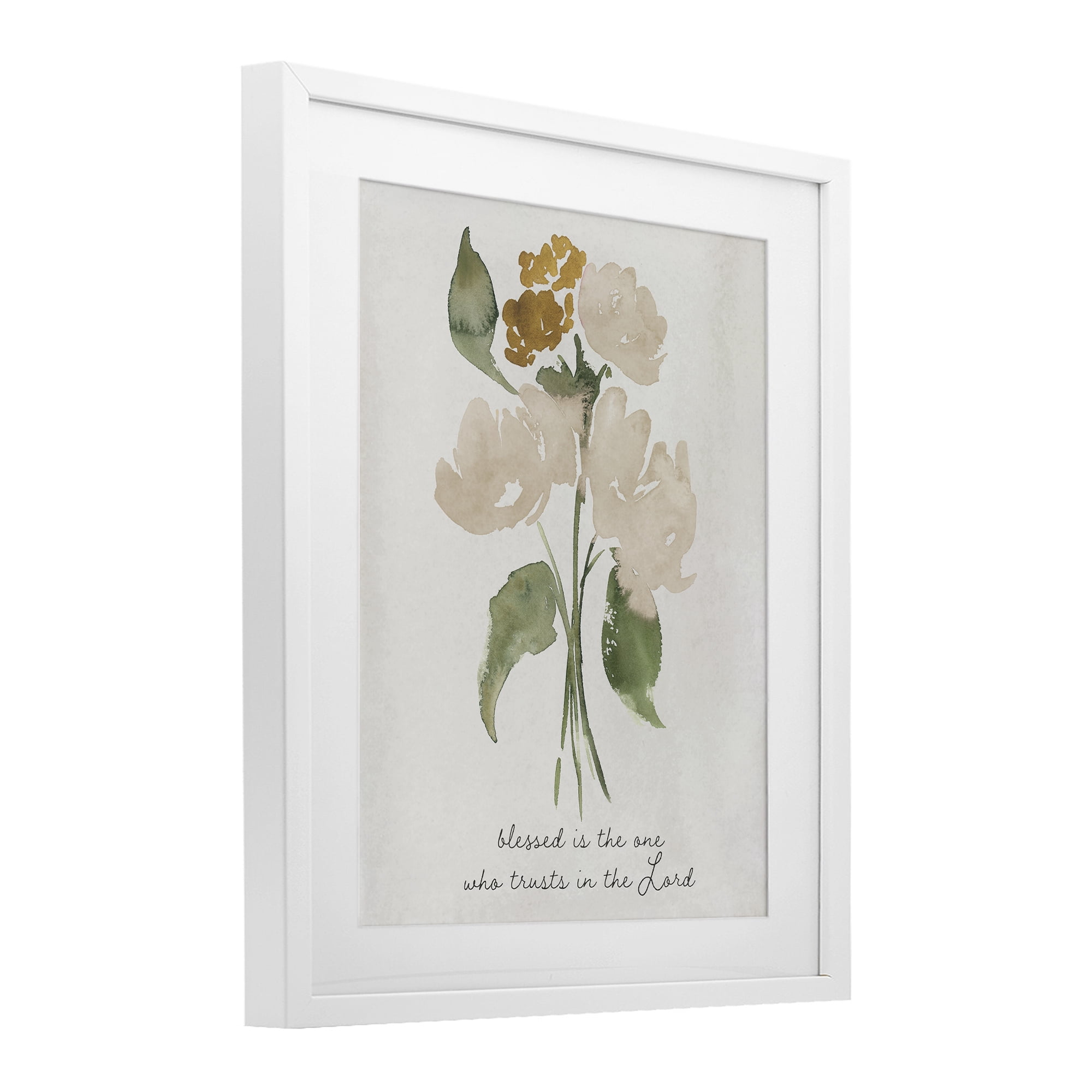 Stupell Industries Who Trusts In The Lord Flowers White Framed Print Under Glass, design by Lucille Price